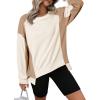 imageDokotoo Oversized Sweatshirt for Women Waffle Knit Color Block Crewneck Long Sleeve Casual High Low Pullover Sweatshirts TopsWhite