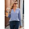 imageDokotoo Women Tops Long Sleeve V Neck Shirts 2025 Fall Fashion Dressy Casual Business Tunic BlousesBlue