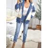 imageDokotoo Womens 2025 Winter Fuzzy Fleece Jacket Hooded Color Block Patchwork Cardigan Coats Outerwear with PocketsA Blue