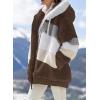 imageDokotoo Womens 2025 Winter Fuzzy Fleece Jacket Hooded Color Block Patchwork Cardigan Coats Outerwear with PocketsA Brown 2