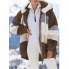 imageDokotoo Womens 2025 Winter Fuzzy Fleece Jacket Hooded Color Block Patchwork Cardigan Coats Outerwear with PocketsA Brown 2