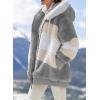 imageDokotoo Womens 2025 Winter Fuzzy Fleece Jacket Hooded Color Block Patchwork Cardigan Coats Outerwear with PocketsA Gray