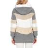 imageDokotoo Womens 2025 Winter Fuzzy Fleece Jacket Hooded Color Block Patchwork Cardigan Coats Outerwear with PocketsA Gray
