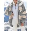 imageDokotoo Womens 2025 Winter Fuzzy Fleece Jacket Hooded Color Block Patchwork Cardigan Coats Outerwear with PocketsA Gray