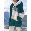 imageDokotoo Womens 2025 Winter Fuzzy Fleece Jacket Hooded Color Block Patchwork Cardigan Coats Outerwear with PocketsA Green 2