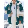 imageDokotoo Womens 2025 Winter Fuzzy Fleece Jacket Hooded Color Block Patchwork Cardigan Coats Outerwear with PocketsA Green 2