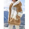 imageDokotoo Womens 2025 Winter Fuzzy Fleece Jacket Hooded Color Block Patchwork Cardigan Coats Outerwear with PocketsA Khaki