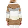 imageDokotoo Womens 2025 Winter Fuzzy Fleece Jacket Hooded Color Block Patchwork Cardigan Coats Outerwear with PocketsA Khaki
