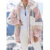 imageDokotoo Womens 2025 Winter Fuzzy Fleece Jacket Hooded Color Block Patchwork Cardigan Coats Outerwear with PocketsA Pink