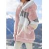 imageDokotoo Womens 2025 Winter Fuzzy Fleece Jacket Hooded Color Block Patchwork Cardigan Coats Outerwear with PocketsA Pink