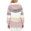 imageDokotoo Womens 2025 Winter Fuzzy Fleece Jacket Hooded Color Block Patchwork Cardigan Coats Outerwear with PocketsA Pink