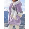 imageDokotoo Womens 2025 Winter Fuzzy Fleece Jacket Hooded Color Block Patchwork Cardigan Coats Outerwear with PocketsA Purple