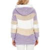 imageDokotoo Womens 2025 Winter Fuzzy Fleece Jacket Hooded Color Block Patchwork Cardigan Coats Outerwear with PocketsA Purple