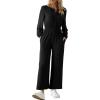 imageDokotoo Womens Casual Jumpsuits Loose Long Sleeves Overalls One Piece Button Wide Leg Pant Rompers With PocketsBlack