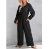 imageDokotoo Womens Casual Jumpsuits Loose Long Sleeves Overalls One Piece Button Wide Leg Pant Rompers With PocketsBlack