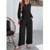 imageDokotoo Womens Casual Jumpsuits Loose Long Sleeves Overalls One Piece Button Wide Leg Pant Rompers With PocketsBlack