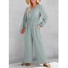 imageDokotoo Womens Casual Jumpsuits Loose Long Sleeves Overalls One Piece Button Wide Leg Pant Rompers With PocketsDusk Blue