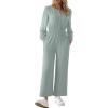 imageDokotoo Womens Casual Jumpsuits Loose Long Sleeves Overalls One Piece Button Wide Leg Pant Rompers With PocketsDusk Blue