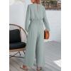 imageDokotoo Womens Casual Jumpsuits Loose Long Sleeves Overalls One Piece Button Wide Leg Pant Rompers With PocketsDusk Blue
