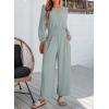 imageDokotoo Womens Casual Jumpsuits Loose Long Sleeves Overalls One Piece Button Wide Leg Pant Rompers With PocketsDusk Blue