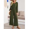 imageDokotoo Womens Casual Jumpsuits Loose Long Sleeves Overalls One Piece Button Wide Leg Pant Rompers With PocketsGreen