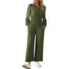 imageDokotoo Womens Casual Jumpsuits Loose Long Sleeves Overalls One Piece Button Wide Leg Pant Rompers With PocketsGreen