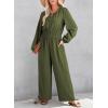 imageDokotoo Womens Casual Jumpsuits Loose Long Sleeves Overalls One Piece Button Wide Leg Pant Rompers With PocketsGreen