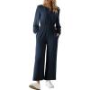 imageDokotoo Womens Casual Jumpsuits Loose Long Sleeves Overalls One Piece Button Wide Leg Pant Rompers With PocketsNavy Blue