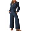 imageDokotoo Womens Casual Jumpsuits Loose Long Sleeves Overalls One Piece Button Wide Leg Pant Rompers With PocketsNavy Blue