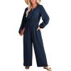 imageDokotoo Womens Casual Jumpsuits Loose Long Sleeves Overalls One Piece Button Wide Leg Pant Rompers With PocketsNavy Blue