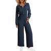 imageDokotoo Womens Casual Jumpsuits Loose Long Sleeves Overalls One Piece Button Wide Leg Pant Rompers With PocketsNavy Blue