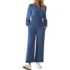 imageDokotoo Womens Casual Jumpsuits Loose Long Sleeves Overalls One Piece Button Wide Leg Pant Rompers With PocketsSail Blue