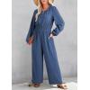 imageDokotoo Womens Casual Jumpsuits Loose Long Sleeves Overalls One Piece Button Wide Leg Pant Rompers With PocketsSail Blue