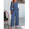 imageDokotoo Womens Casual Jumpsuits Loose Long Sleeves Overalls One Piece Button Wide Leg Pant Rompers With PocketsSail Blue