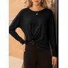 imageDokotoo Womens Casual Long Sleeve 2025 T Shirt Crewneck Side Split Fall Tie Knot Pullover Loose Tunic TopsBlack