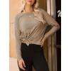 imageDokotoo Womens Casual Long Sleeve 2025 T Shirt Crewneck Side Split Fall Tie Knot Pullover Loose Tunic TopsCamel