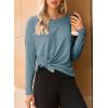 imageDokotoo Womens Casual Long Sleeve 2025 T Shirt Crewneck Side Split Fall Tie Knot Pullover Loose Tunic TopsDusk Blue