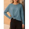 imageDokotoo Womens Casual Long Sleeve 2025 T Shirt Crewneck Side Split Fall Tie Knot Pullover Loose Tunic TopsDusk Blue