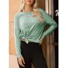 imageDokotoo Womens Casual Long Sleeve 2025 T Shirt Crewneck Side Split Fall Tie Knot Pullover Loose Tunic TopsSmoke Green