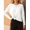 imageDokotoo Womens Casual Long Sleeve 2025 T Shirt Crewneck Side Split Fall Tie Knot Pullover Loose Tunic TopsWhite