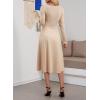 imageDokotoo Womens Casual Long Sleeve Dresses Fashion Fall Lace Crewneck Elegant Solid Formal Midi DressApricot