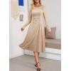 imageDokotoo Womens Casual Long Sleeve Dresses Fashion Fall Lace Crewneck Elegant Solid Formal Midi DressApricot