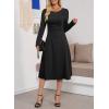 imageDokotoo Womens Casual Long Sleeve Dresses Fashion Fall Lace Crewneck Elegant Solid Formal Midi DressBlack