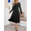 imageDokotoo Womens Casual Long Sleeve Dresses Fashion Fall Lace Crewneck Elegant Solid Formal Midi DressBlack