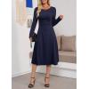 imageDokotoo Womens Casual Long Sleeve Dresses Fashion Fall Lace Crewneck Elegant Solid Formal Midi DressDark Blue
