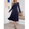 imageDokotoo Womens Casual Long Sleeve Dresses Fashion Fall Lace Crewneck Elegant Solid Formal Midi DressDark Blue