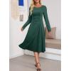 imageDokotoo Womens Casual Long Sleeve Dresses Fashion Fall Lace Crewneck Elegant Solid Formal Midi DressGreen