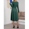 imageDokotoo Womens Casual Long Sleeve Dresses Fashion Fall Lace Crewneck Elegant Solid Formal Midi DressGreen