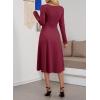 imageDokotoo Womens Casual Long Sleeve Dresses Fashion Fall Lace Crewneck Elegant Solid Formal Midi DressRed