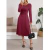 imageDokotoo Womens Casual Long Sleeve Dresses Fashion Fall Lace Crewneck Elegant Solid Formal Midi DressRed